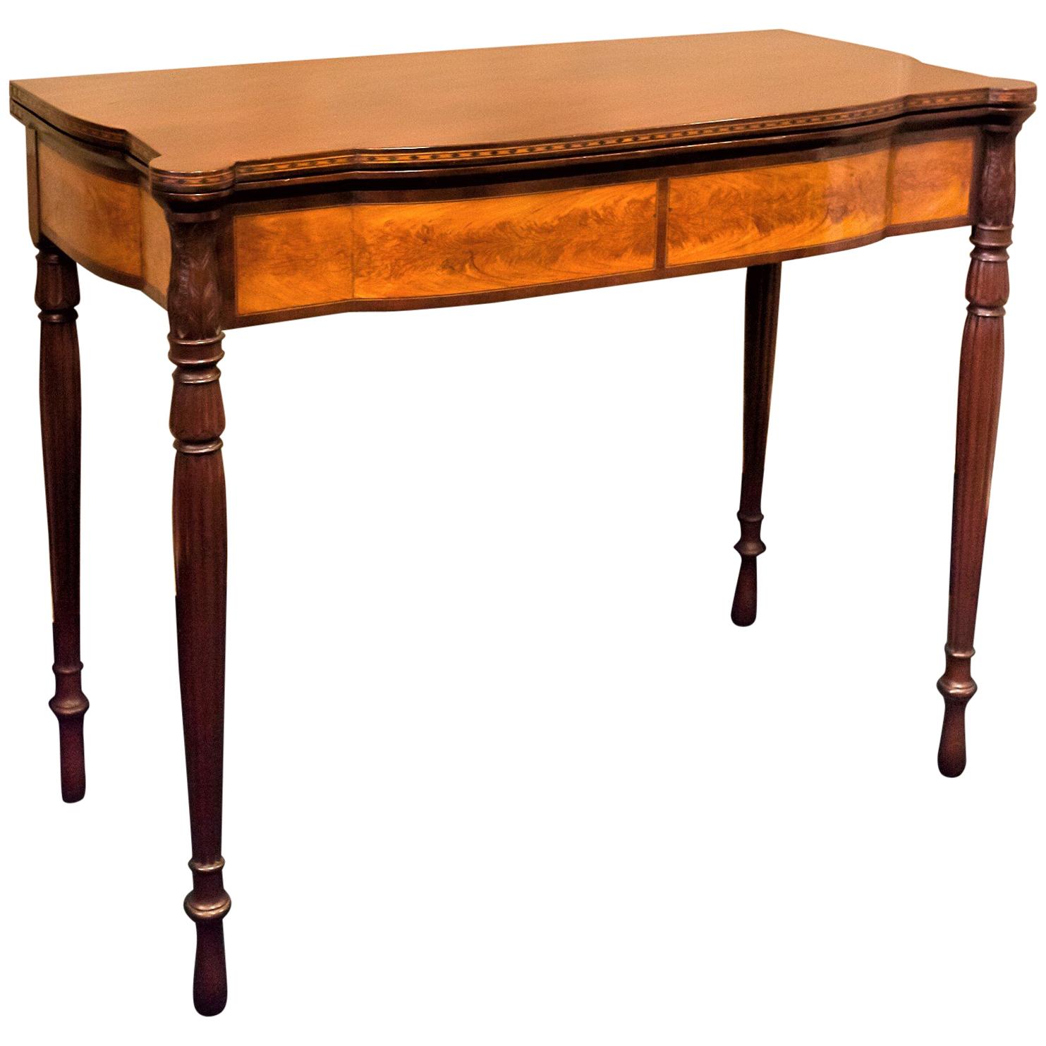 Centennial Federal Style Sheraton Mahogany and Flaming Birch Card Table