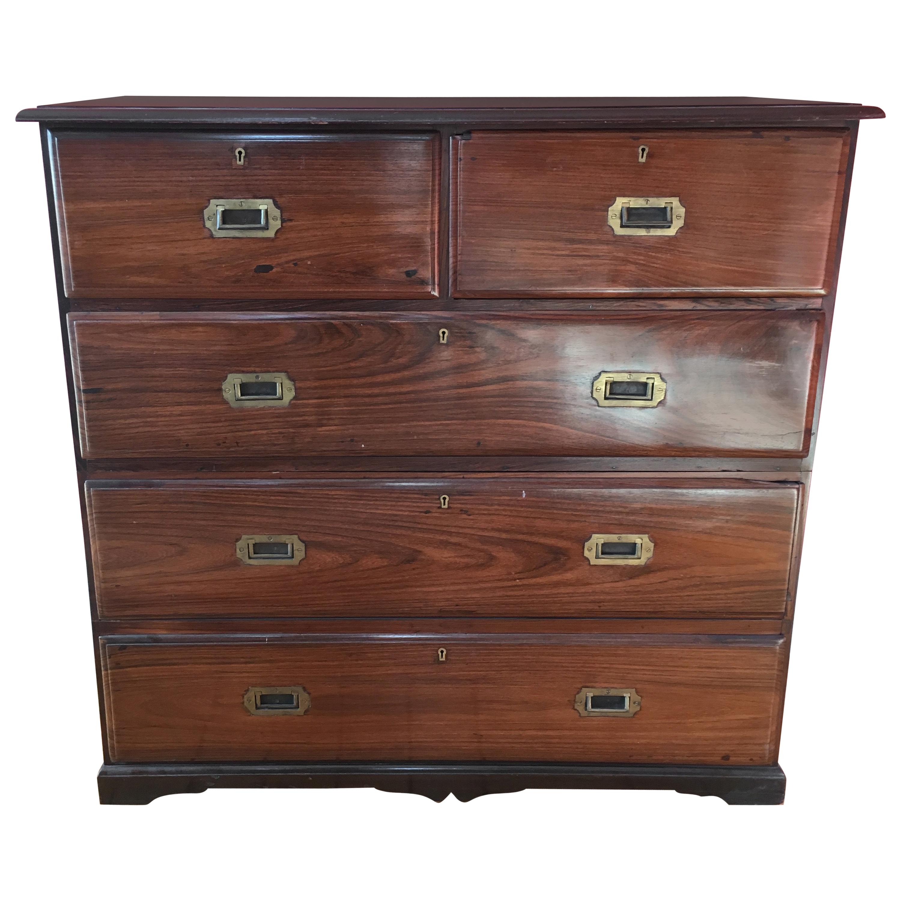 British Campaign Rosewood Chest of Drawers, Early 1900s For Sale
