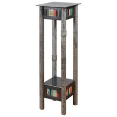 Steel Pedestal, Welded Steel and Found Painted Steel Square Top with Shelf