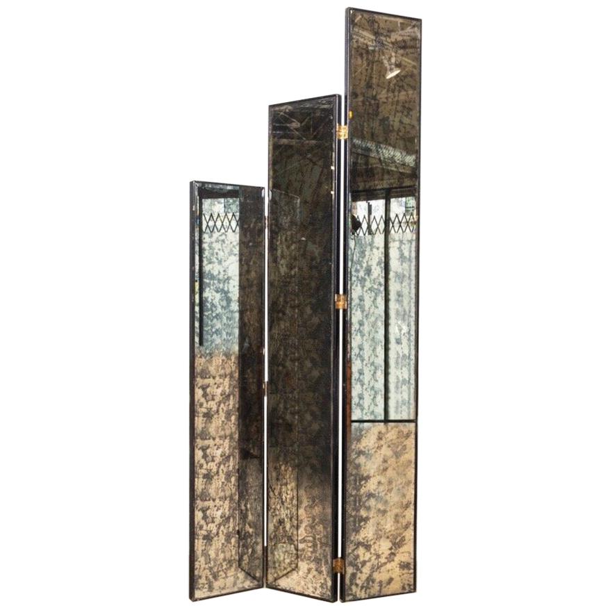 Midcentury Double-Sided Tall Glam Mirror Folding Screen or Room Divider, 1970s