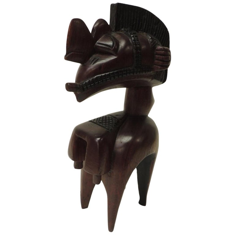 African D’mba Style Shoulder Mask Aka Spirit Artisanal Sculpture at 1stDibs