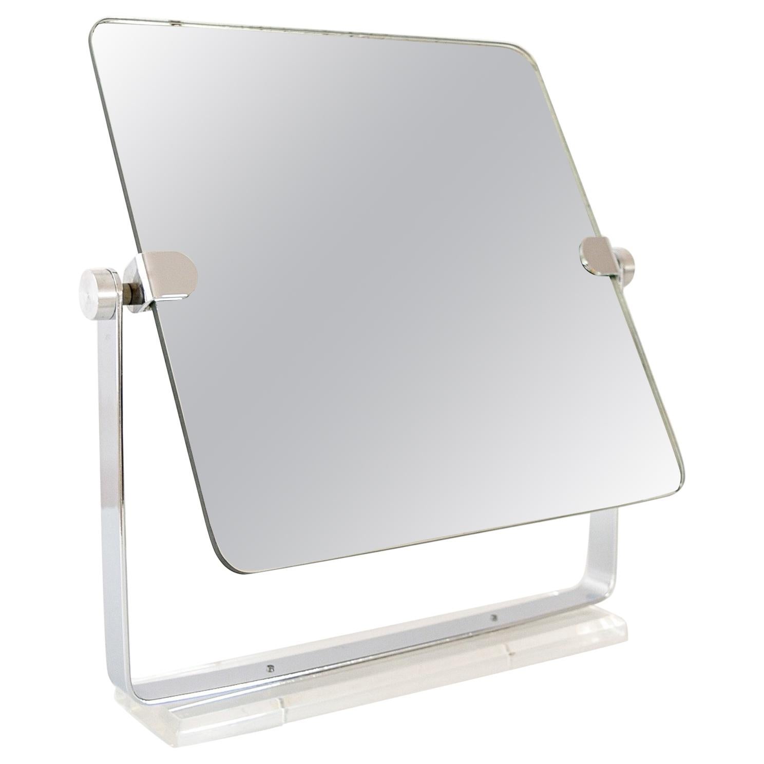 Vintage Mid-Century Modern Chrome and Lucite Adjustable Tabletop Vanity Mirror