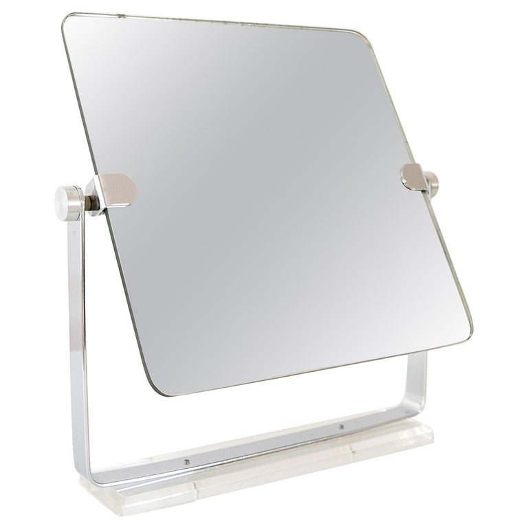 Vintage Mid Century Modern Chrome And Lucite Adjustable Tabletop Vanity Mirror