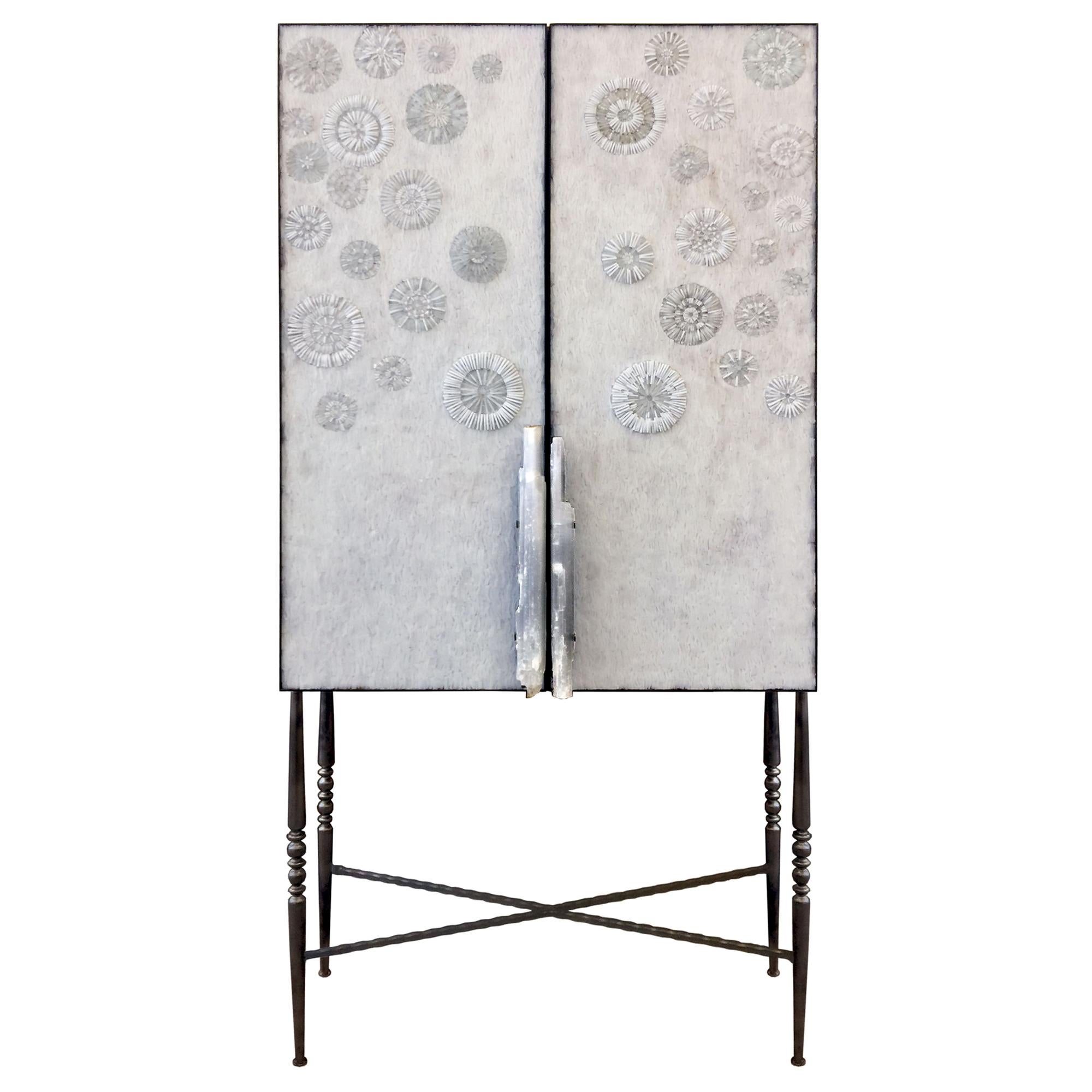 Customizable White Blossom Glass Mosaic Bar with Selenite Handles by Ercole Home