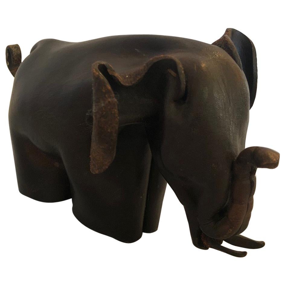 Mid-Century Modern Leather Origami Elephant Sculpture