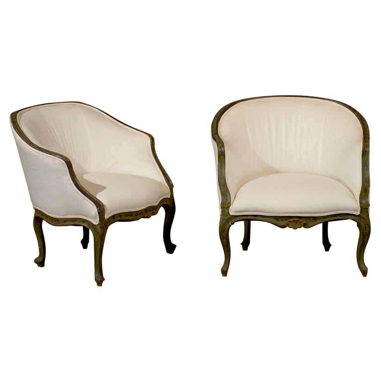 Pair of 18th Century Venetian Painted Bergere Chairs