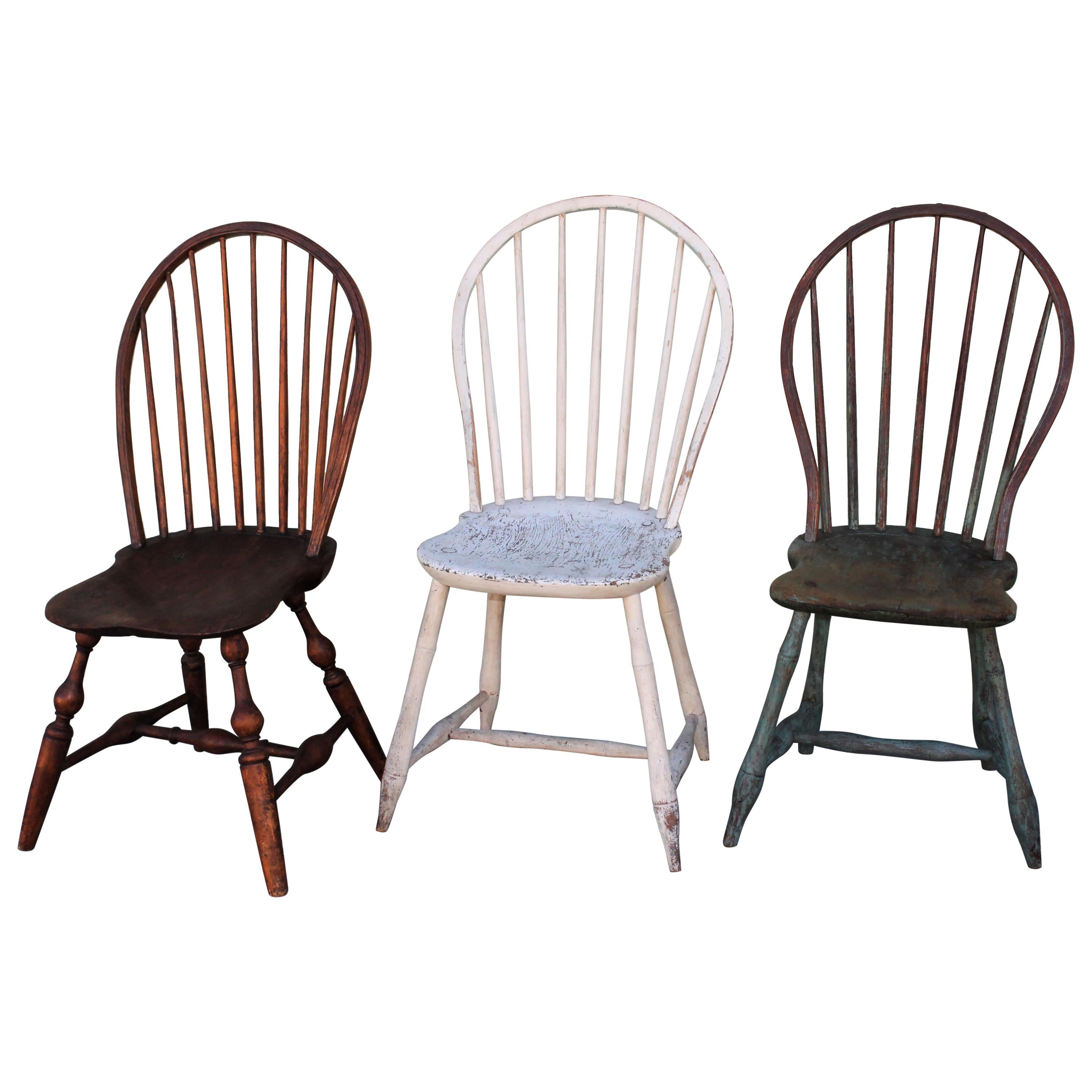 19th Century Windsor Chair Collection / 3 For Sale