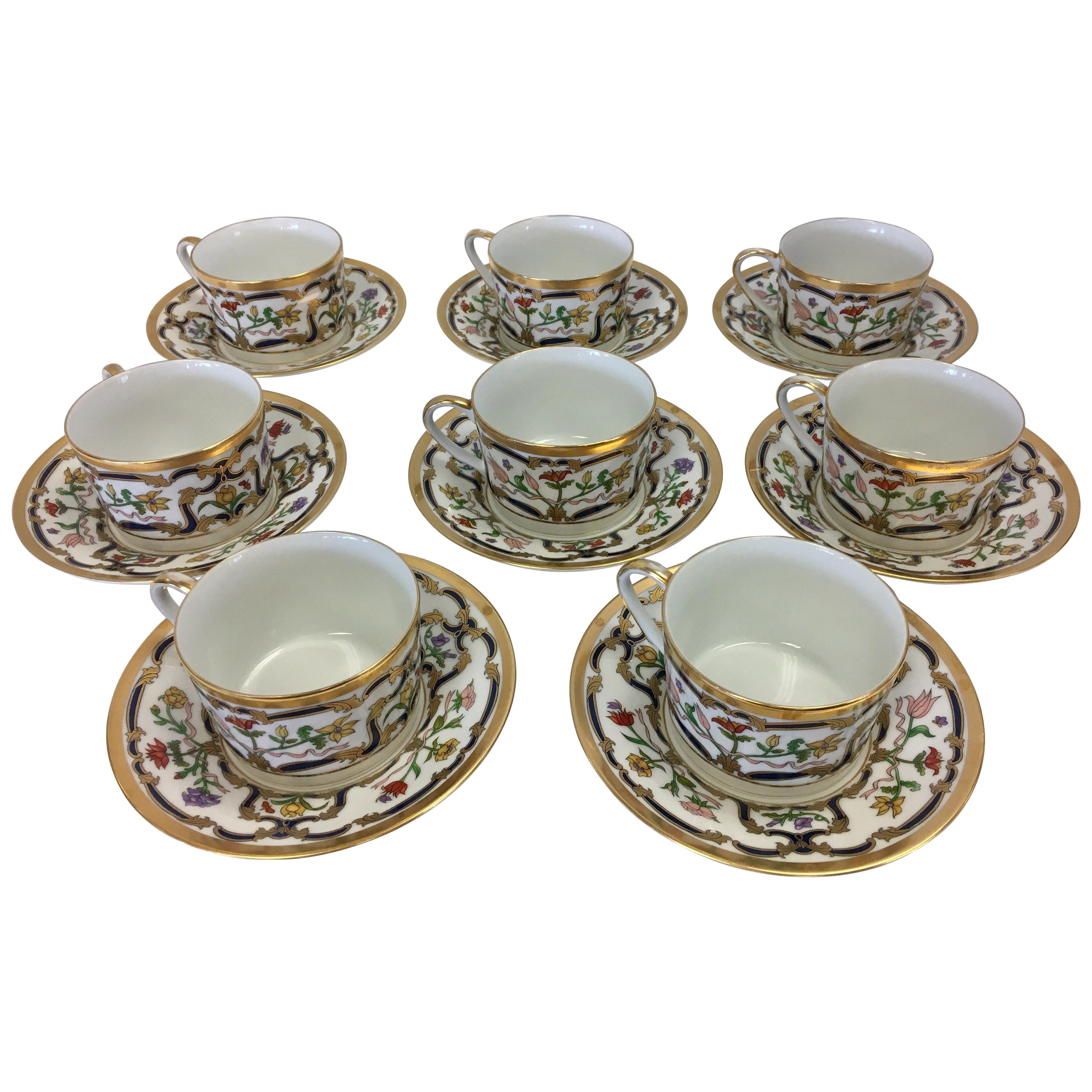 Christian Dior Renaissance Porcelain Set of Eight Teacups and Saucers
