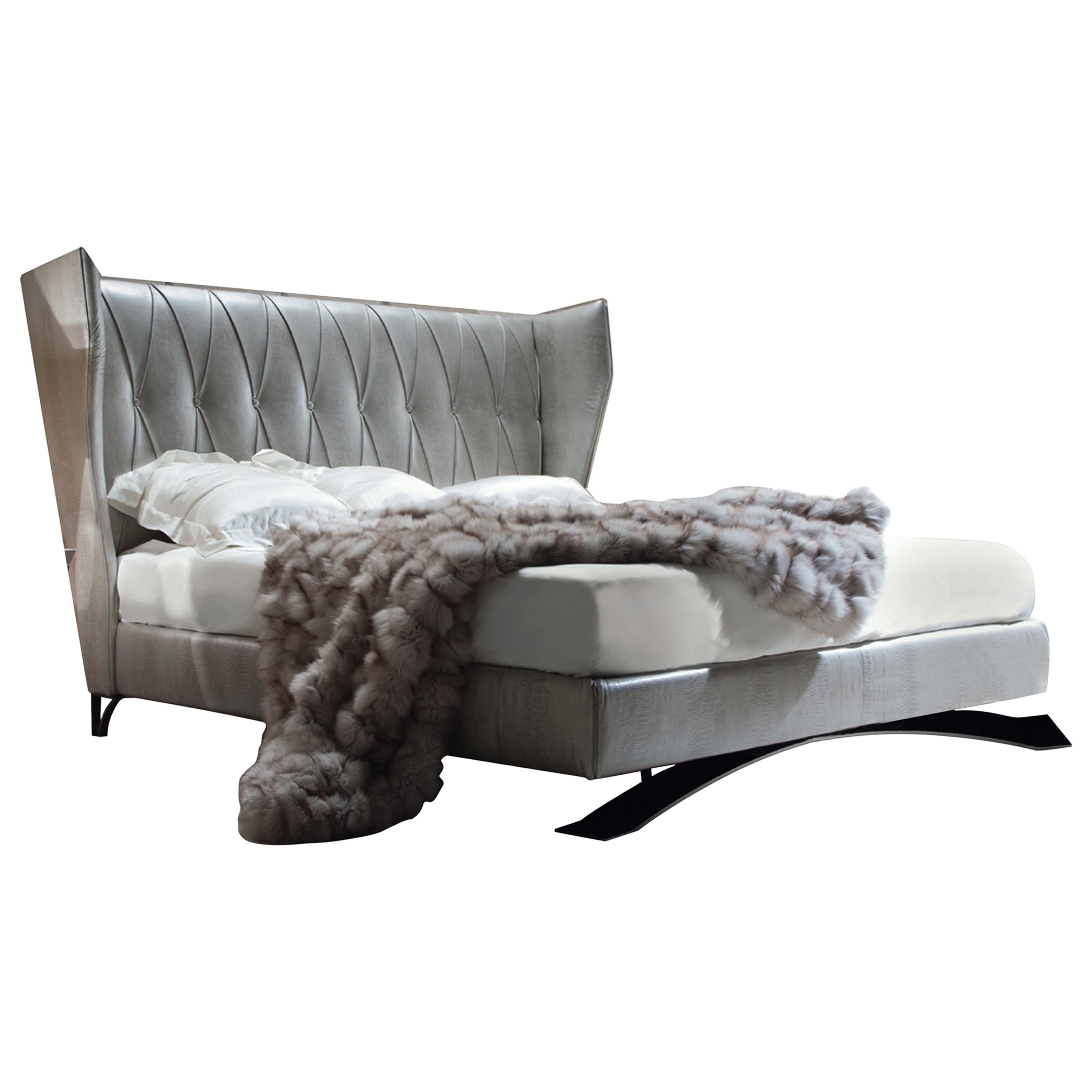 Giorgio 'Alchemy' Upholstered Bed Lizard Printed Leather Wingback Headboard