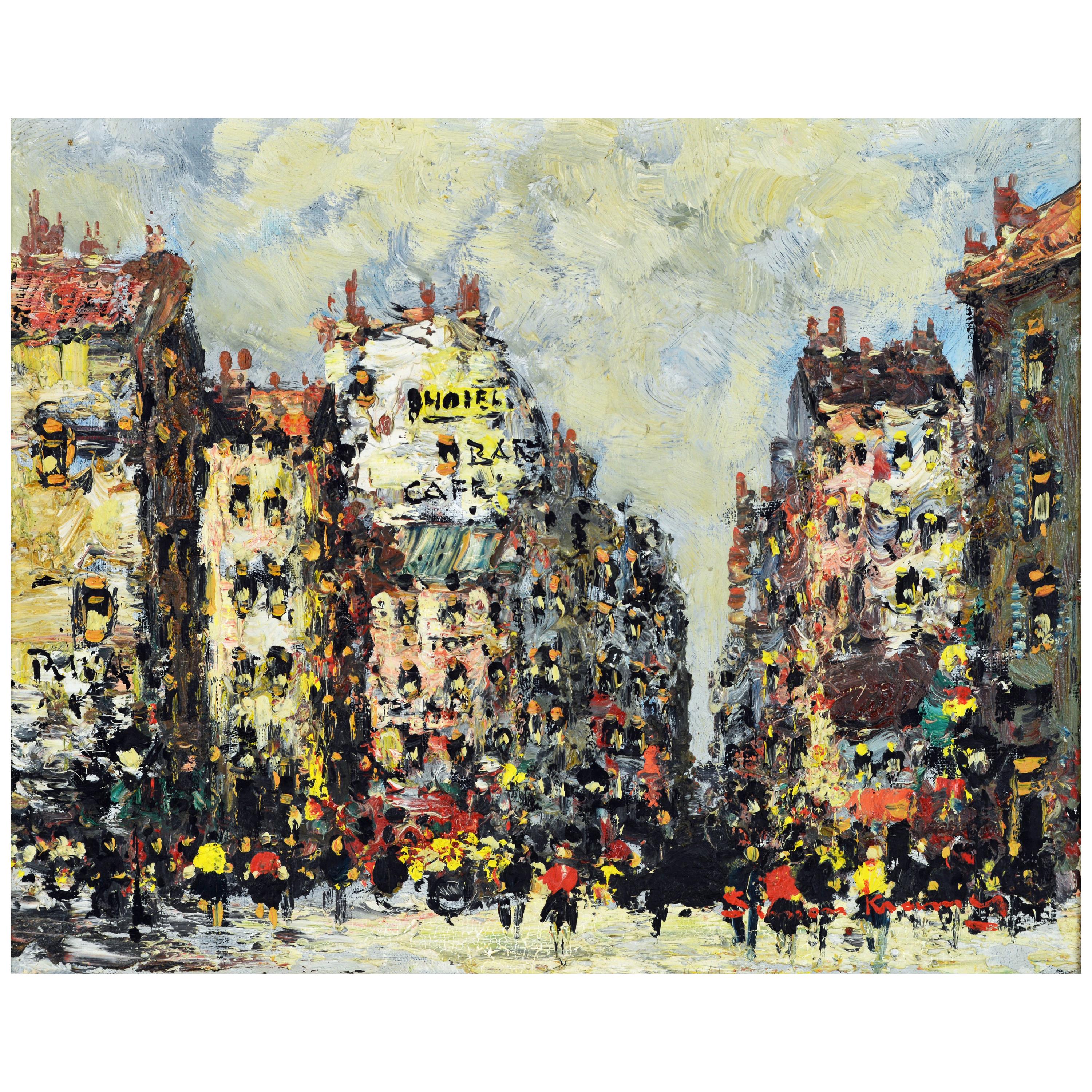 Lively Impressionist Style Paris Street Painting by Simon Kramer Dutch 1940-2015