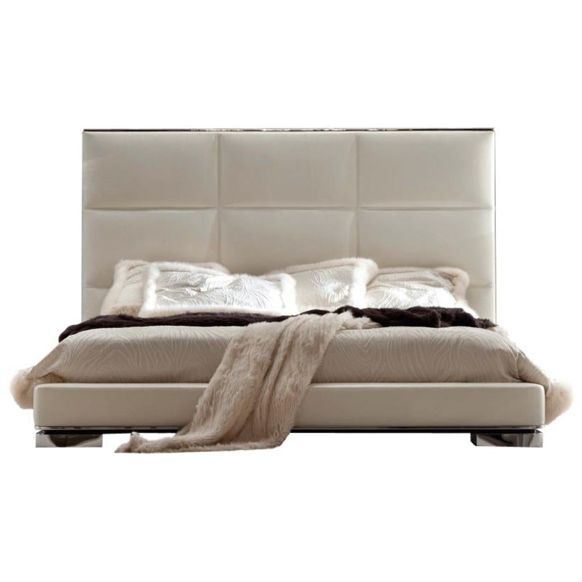 'Giorgio Collection' Italian Contemporary Upholstered King Bed Leather Headboard For Sale