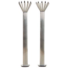 Mid-Century Modern George Kovacs Attributed Tubular Chrome Floor Lamps, Pair