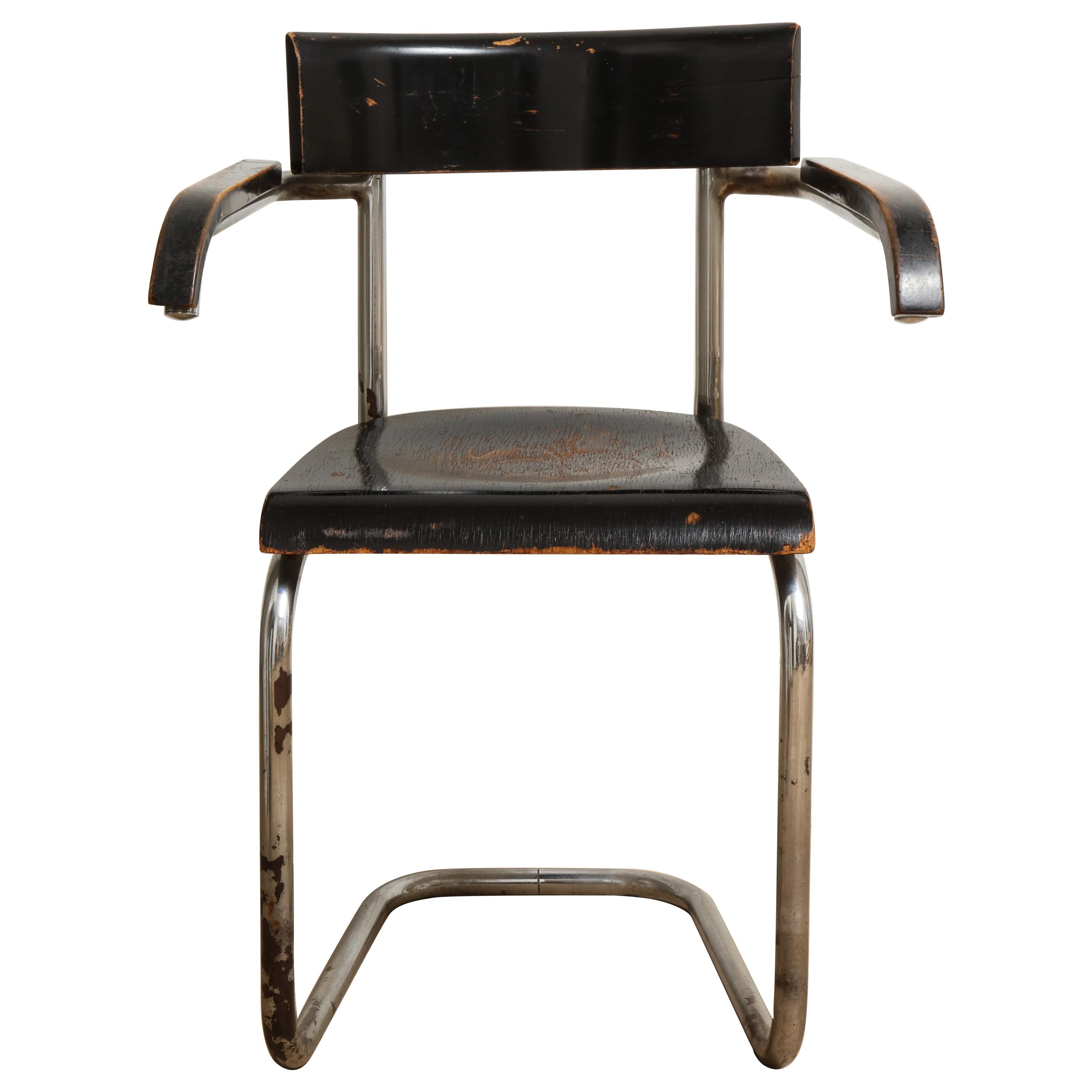 Bauhaus Tubular Chromed Steel and Beech Armchair by Mart Stam for Thonet For Sale