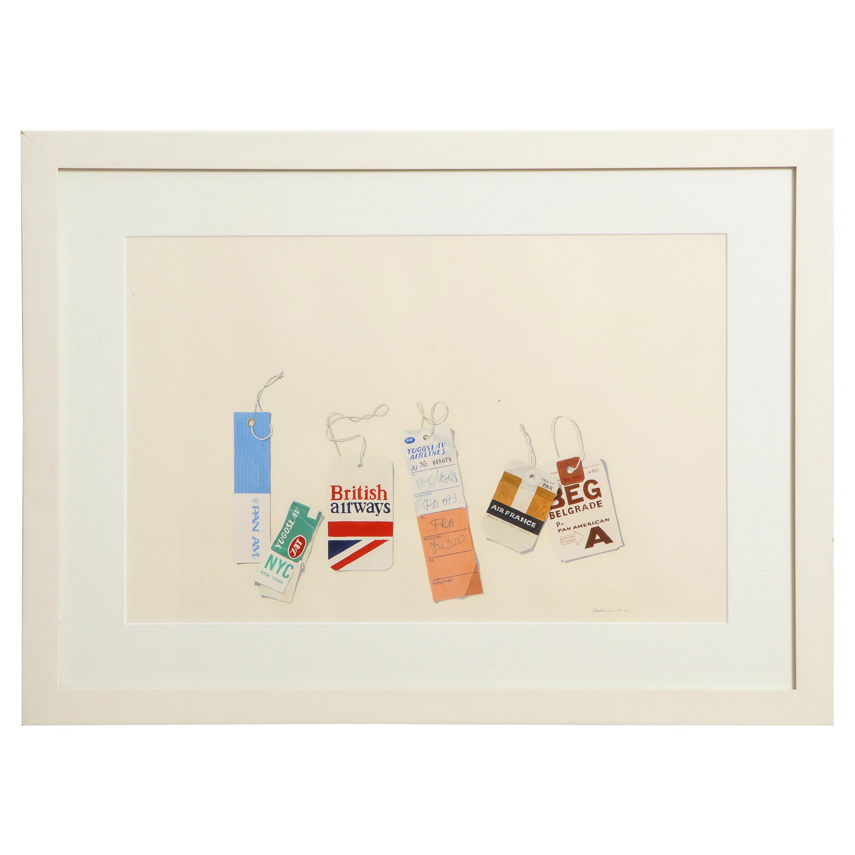 Framed Painting of Luggage Tags by Zarko Stefancic ‘B. 1950’