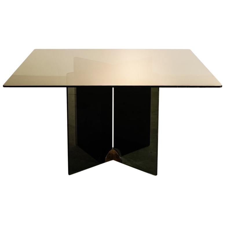 Vintage Glass and Brass Table by Gallotti & Radice