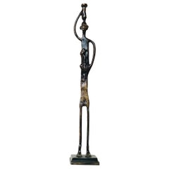 Vintage Lean and Tall African Bronze Sculpture