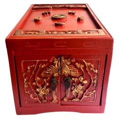 Antique Chinese Jewelry Box, Red Lacquered