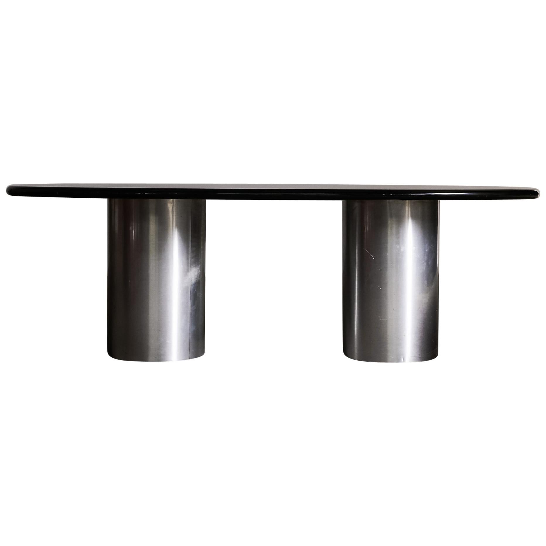 Brushed Steel and Lacquered Desk, circa 1970, Italy