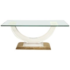 Console Table Mid-Century Modern Architectural Lucite Glass and Brass, 1970s