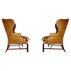 Vintage Ralph Lauren Cognac Leather Wingback Armchair:: 1970s:: Mahogany:: Saddle