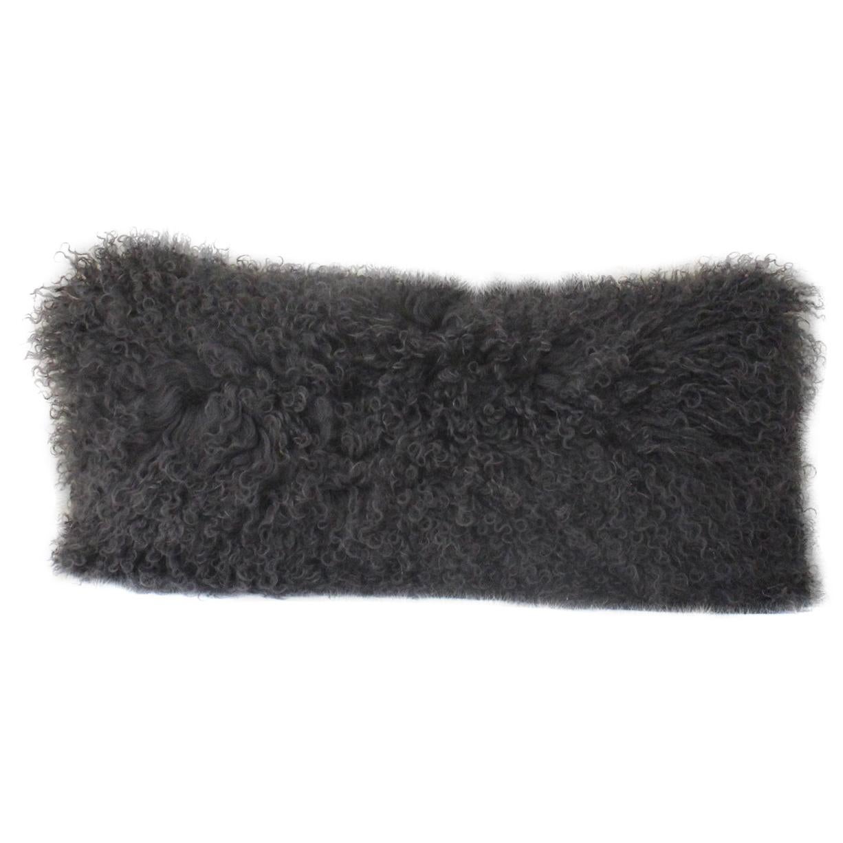 Charcoal Grey Mongolian Fur Pillow - Lumbar Sheepskin pillow