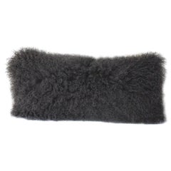 Charcoal Grey Mongolian Fur Pillow - Lumbar Sheepskin pillow