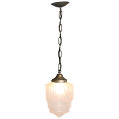 Brass French Art Deco Pendant with Original Glass Shade, 1930s