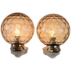 Pair of 1970s Art Deco Style Vintage Bubble Glass Wall Lights or Vanity Sconces