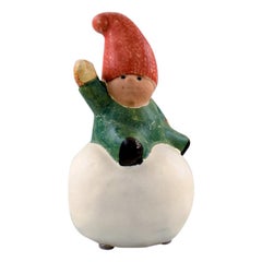 Vintage Rare Lisa Larson for Gustavsberg, Elf on Snowball, Glazed Stoneware, 1980s