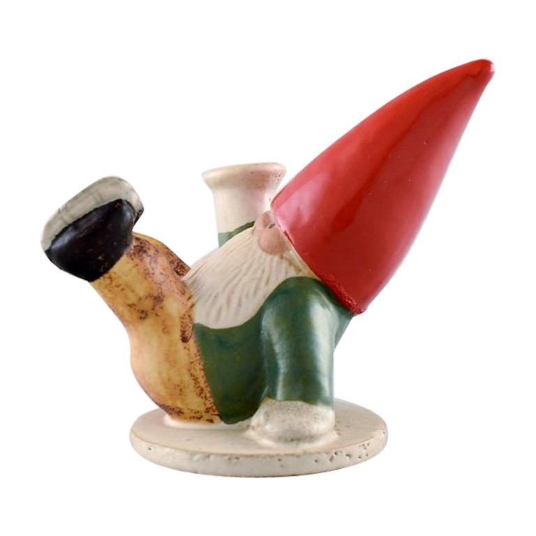 Rare Lisa Larson Candlestick for Gustavsberg, Santa on Skates, Glazed Stoneware For Sale