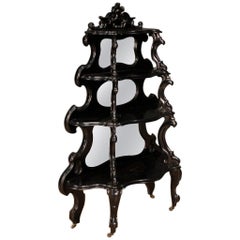 Antique 20th Century Black Ebonized Wood with Mirrors Italian Étagère, 1920