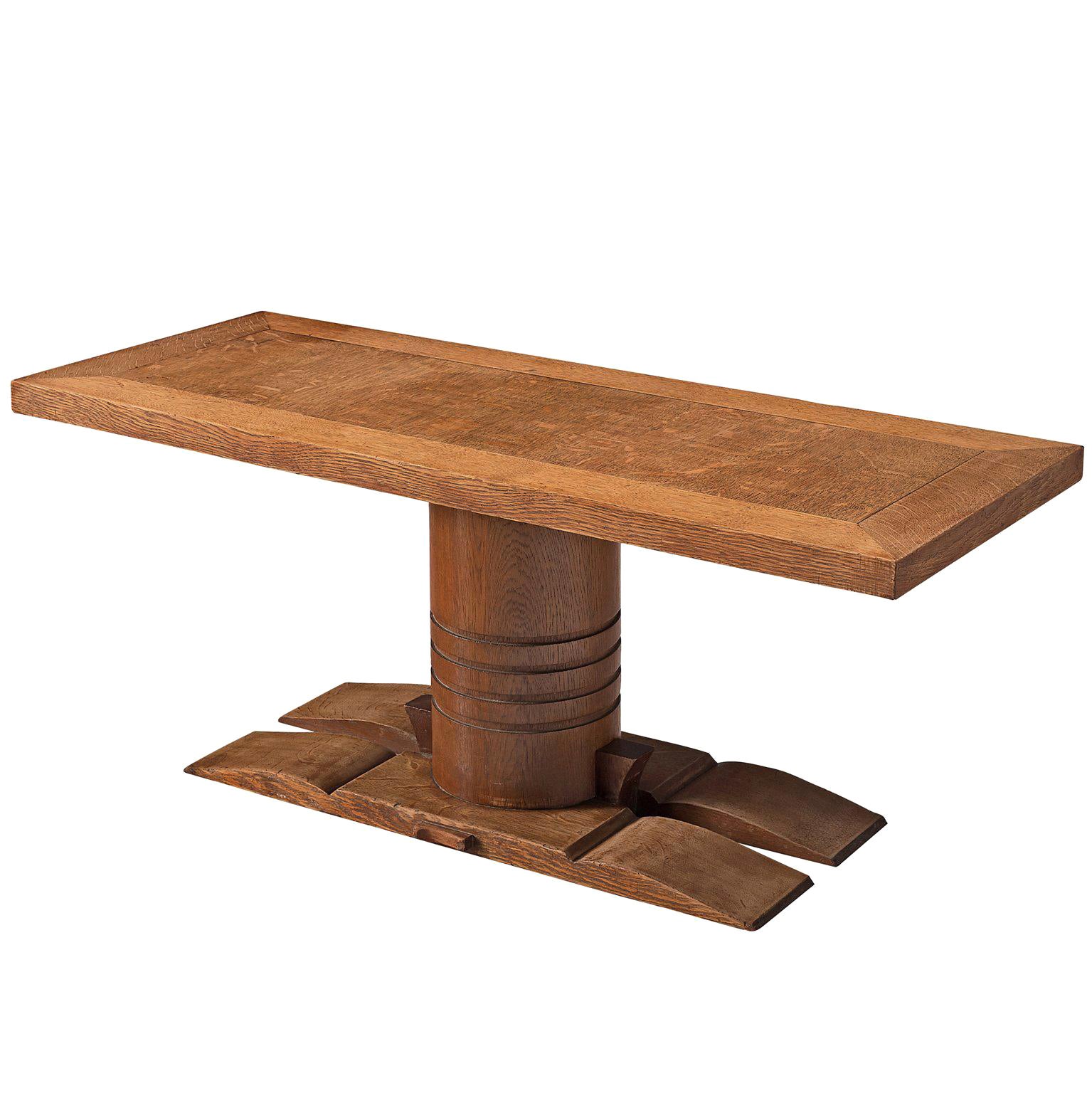 Art Deco Dudouyt Pedestal Side Table in Oak