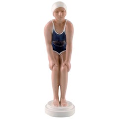 Rare Bing & Grondahl / B&G Art Deco Figure in Porcelain, Swimming Girl