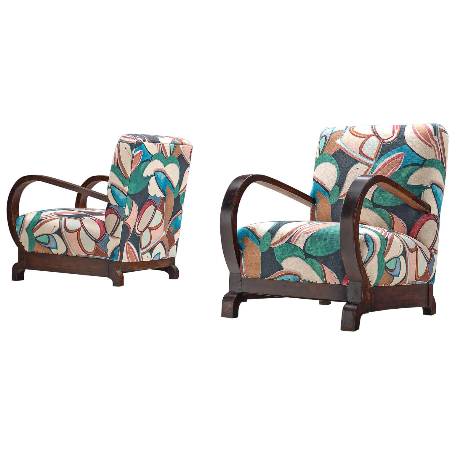 Pair of Art Deco Chairs Reupholstered with a Floral Dedar Fabric
