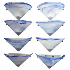 Eight Blue and White Swirl Murano Glass Cone Wall Sconces