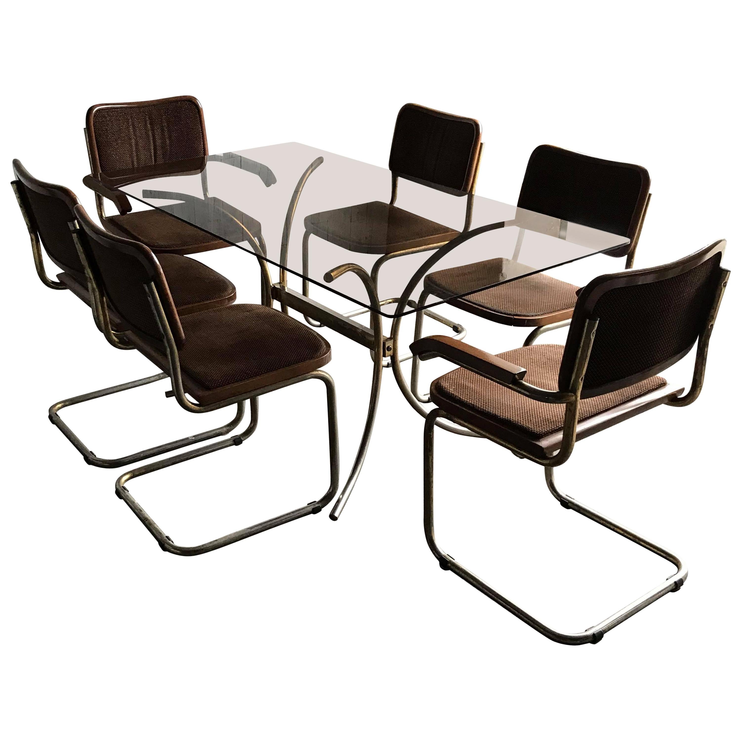 20th Century Marcel Breuer Cesca Chairs and Table, Conference, Dinning Set For Sale