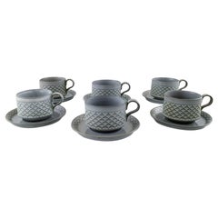 Bing & Grondahl Number 305, Set of Six Tea Cups with Saucers, B & G Grey Cordial