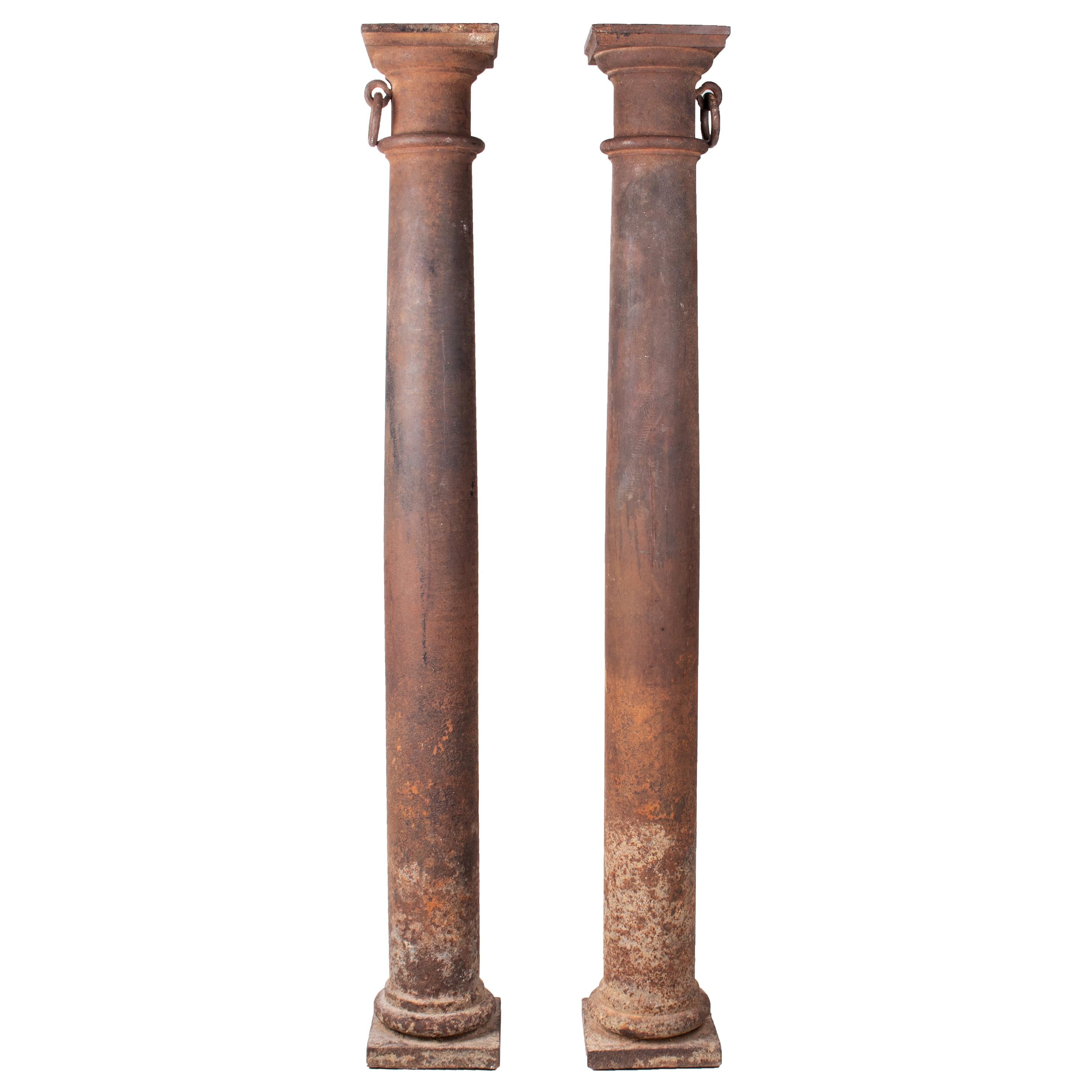 19th Century Pair of French Cast Iron Columns with Tie Rings