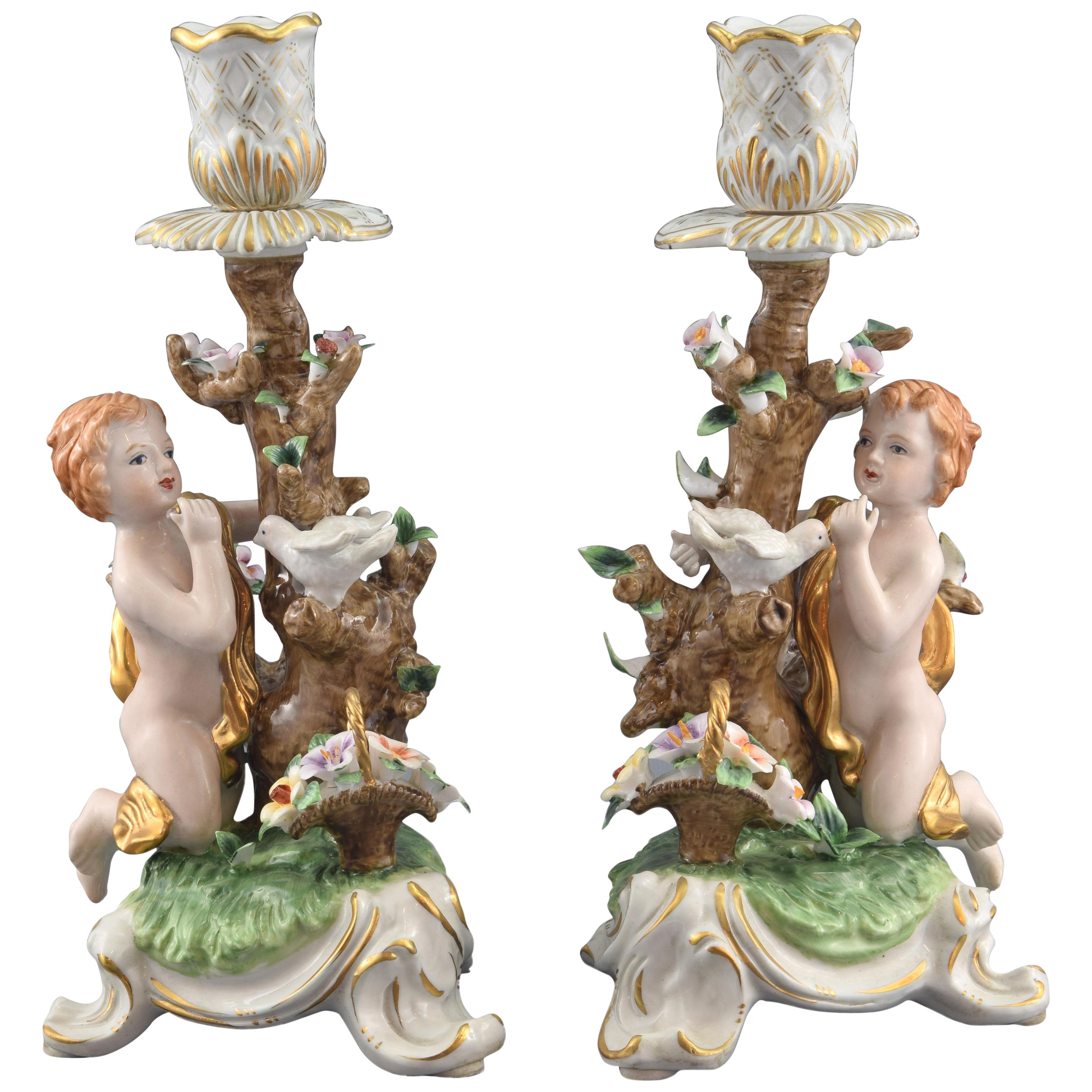 Pair of Porcelain Candleholders, after Models from Sèvres, France