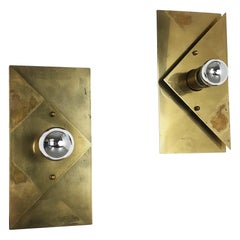 Set of 2 Modernist Brass 1960 German Cubic Sconces Wall Light by Cosack, Germany