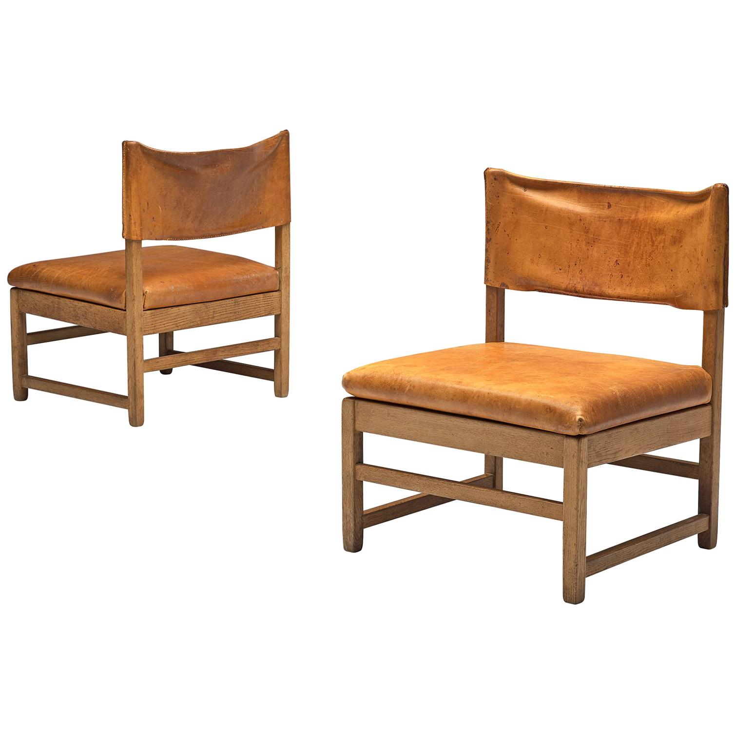 Grand Lounge Chairs with Patinated Cognac Leather
