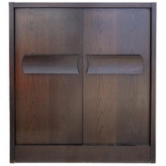 Brutalist Art Deco Bar Cabinet Refinished in Dark Brown Stained Oak