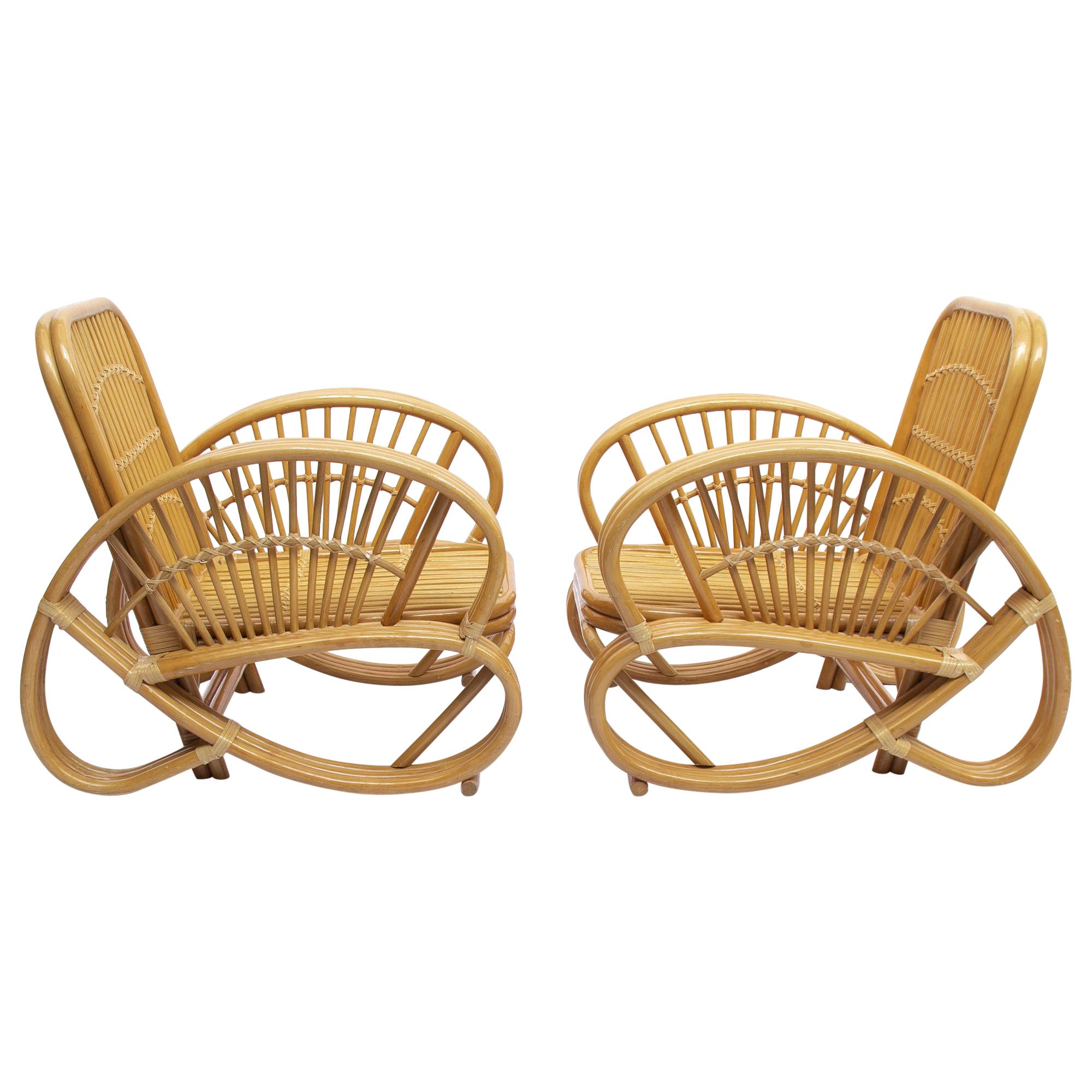 Pair of Art Deco of Rattan and Wicker Armchairs