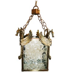 Lanterna in ottone del Medioevo in stile Chinoiserie, anni '50