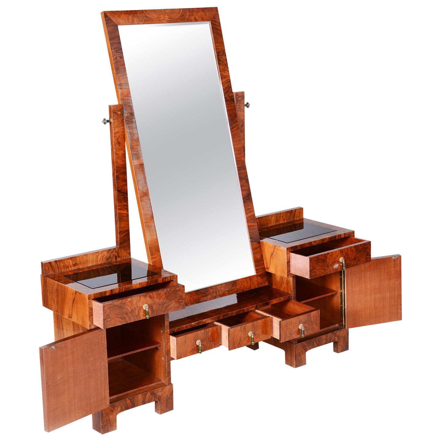 Walnut Art Deco Dressing Mirror from Czechoslovakia, Period 1930-1939