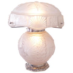 White Art Deco Glass Table Lamp by Muller Frères Luneville, France, 1920s