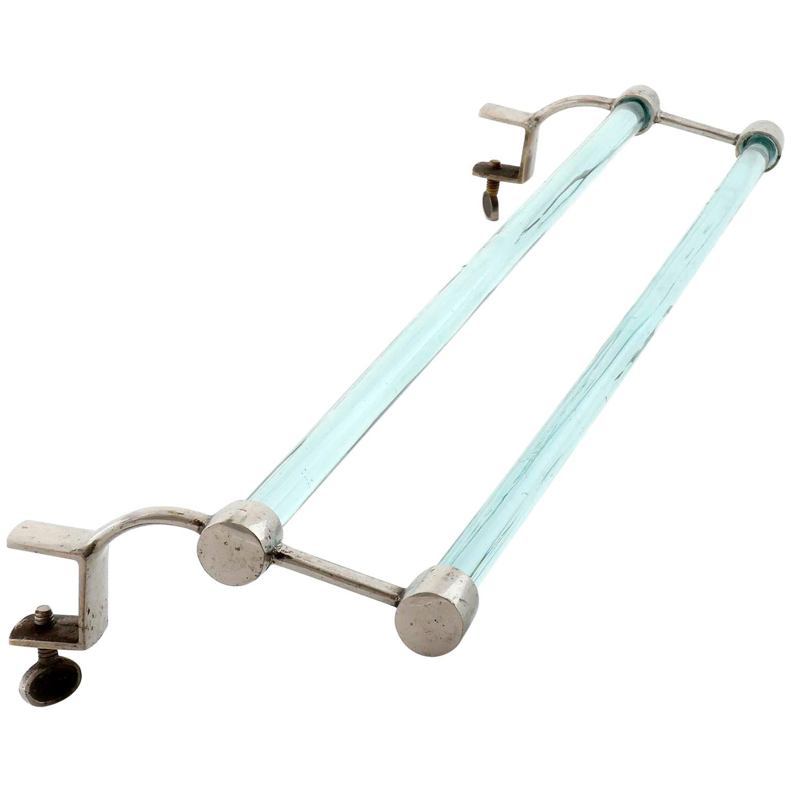 Art Deco Towel Holder Bars, Nickel Brass Glass, 1930s