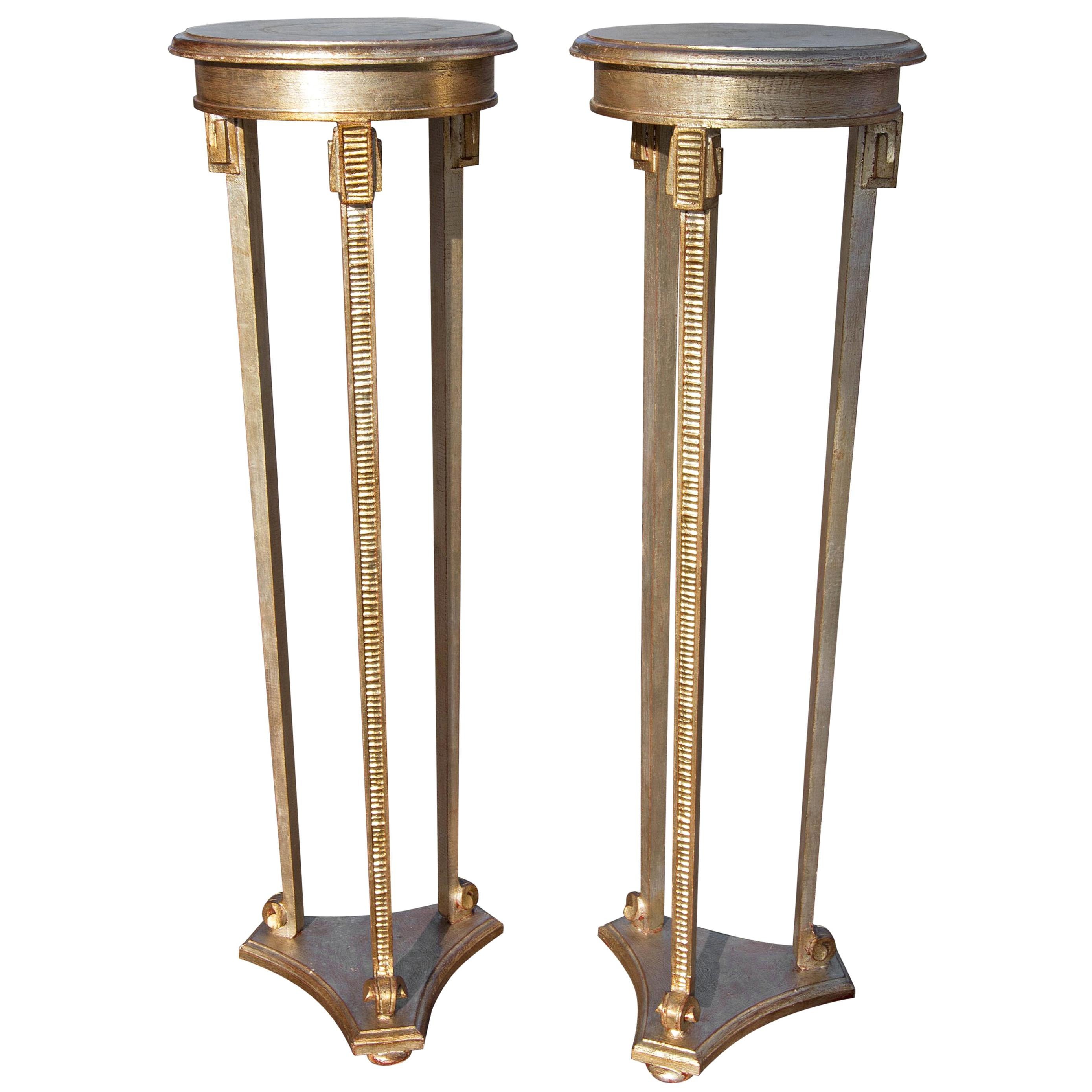Pair of Italian Gilt Neoclassical Torchère Stands Mid-Century Modern