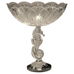 Vintage Waterford Crystal Footed Centerpiece Bowl with Seahorse Motif and Original Box