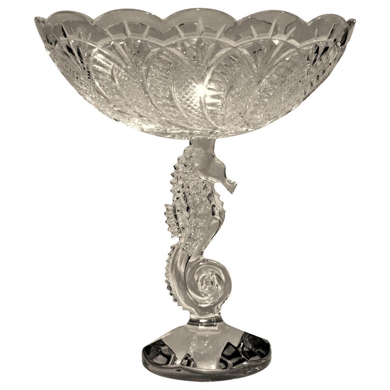 Waterford Crystal Footed Centerpiece Bowl with Seahorse Motif and